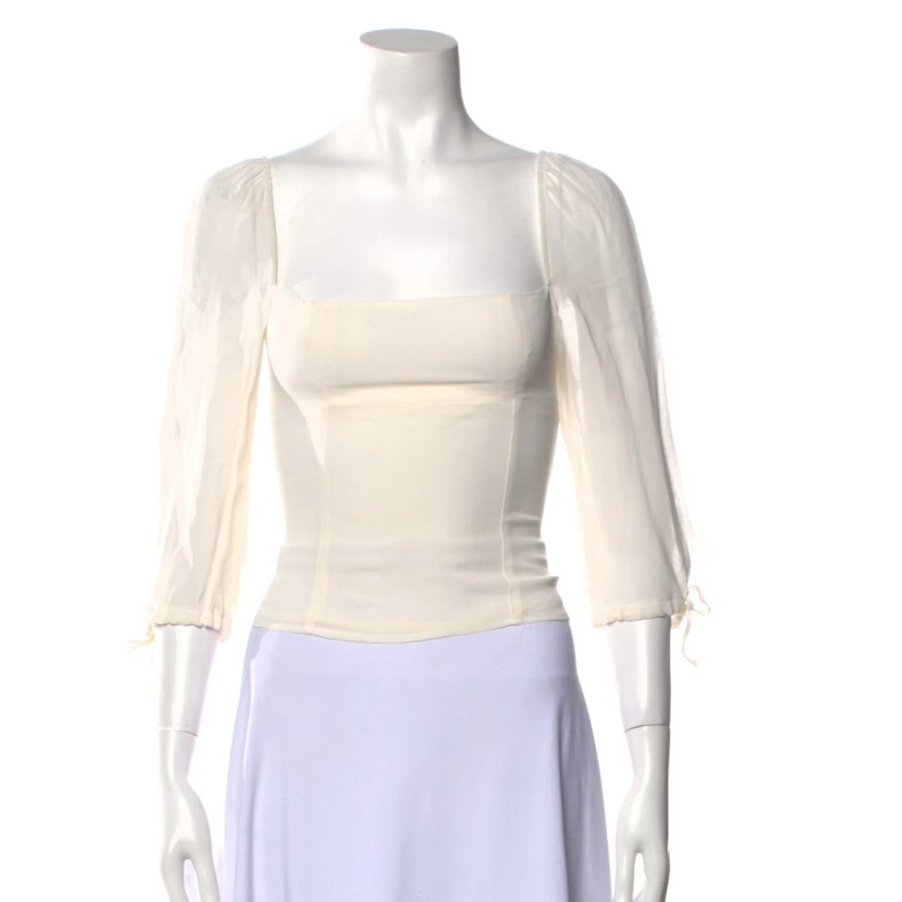 Reformation white quarter sleeve zip up blouse top